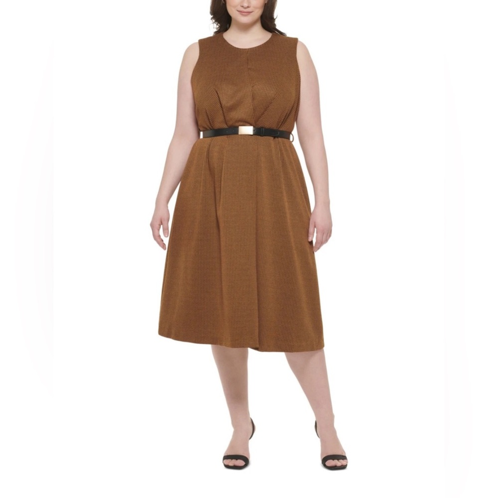 Calvin Klein Sleeveless Midi Dress in Warm Brown